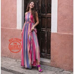 MANGO Stripe Halter Maxi Dress Resort Vacation Cruise Dress NWT Size 4 6